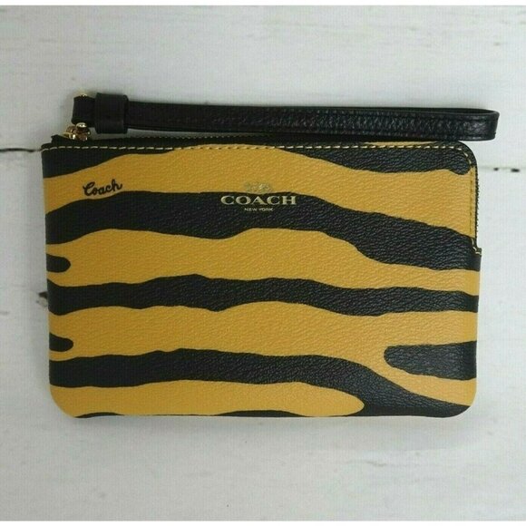 New Coach TIGER Corner Zip Wristlet Wallet Small Bag Coated Canvas Leather Logo - Picture 1 of 12